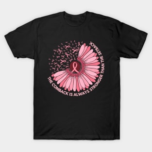 Cute Sunflower Pink Ribbon Breast Cancer Fighter Motivational Quote Gift T-Shirt